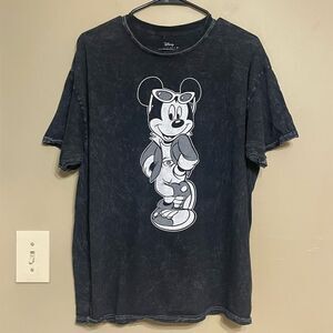 Disney Minnie Mouse Cotton Black Grey Acid Wash Tshirt One Size